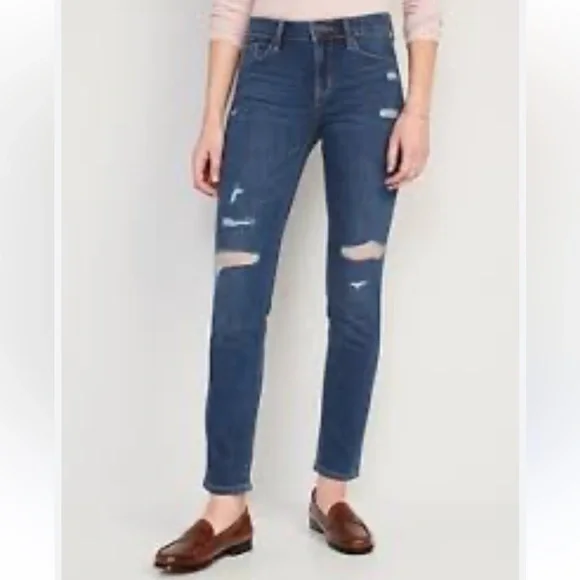 Old Navy Power Slim Straight Jeans – Women’s Size 12 – Mid-Rise Distressed Denim - Picture 3 of 11